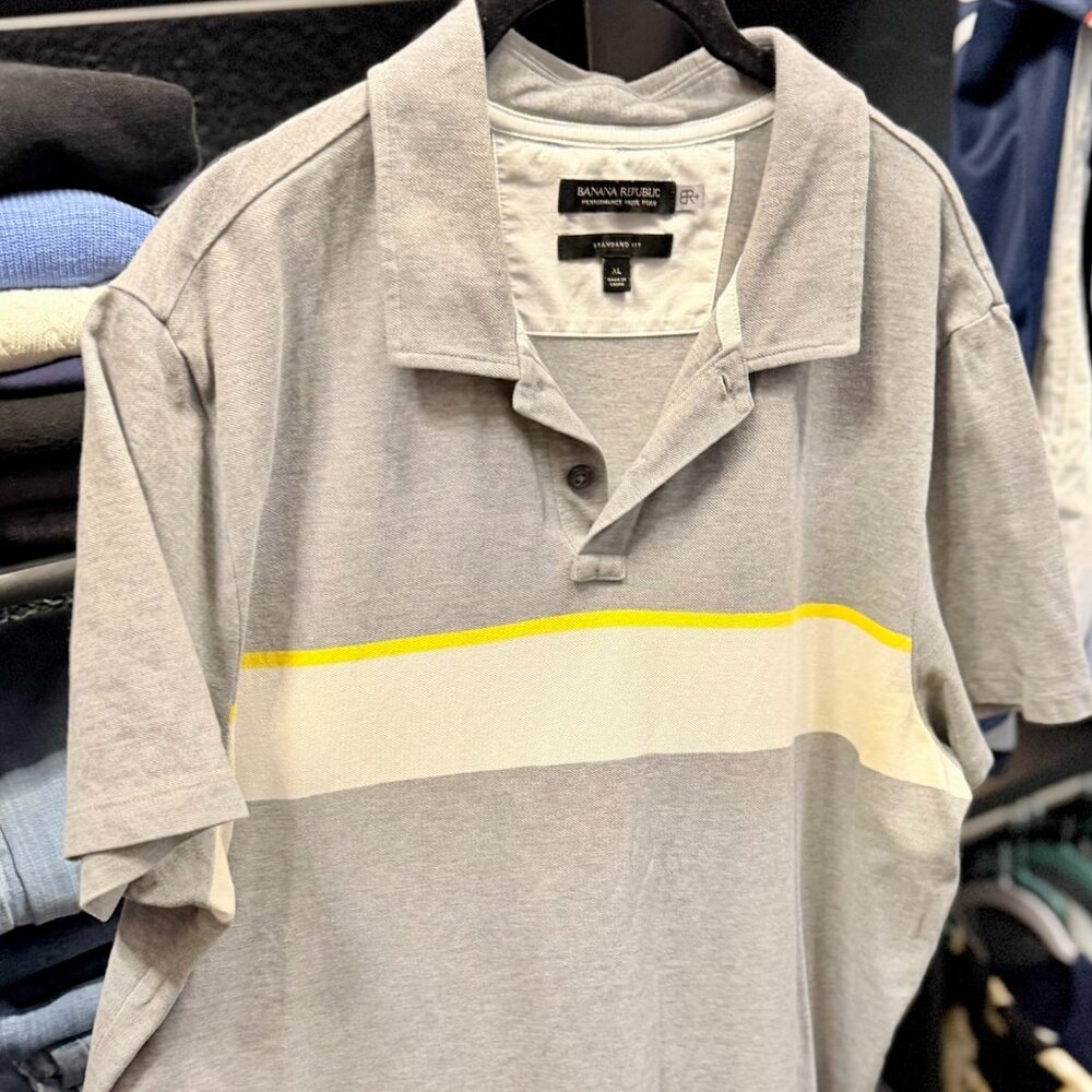 Banana Republic Men’s Performance Piqué Polo Shirt XL Gray Standard Fit